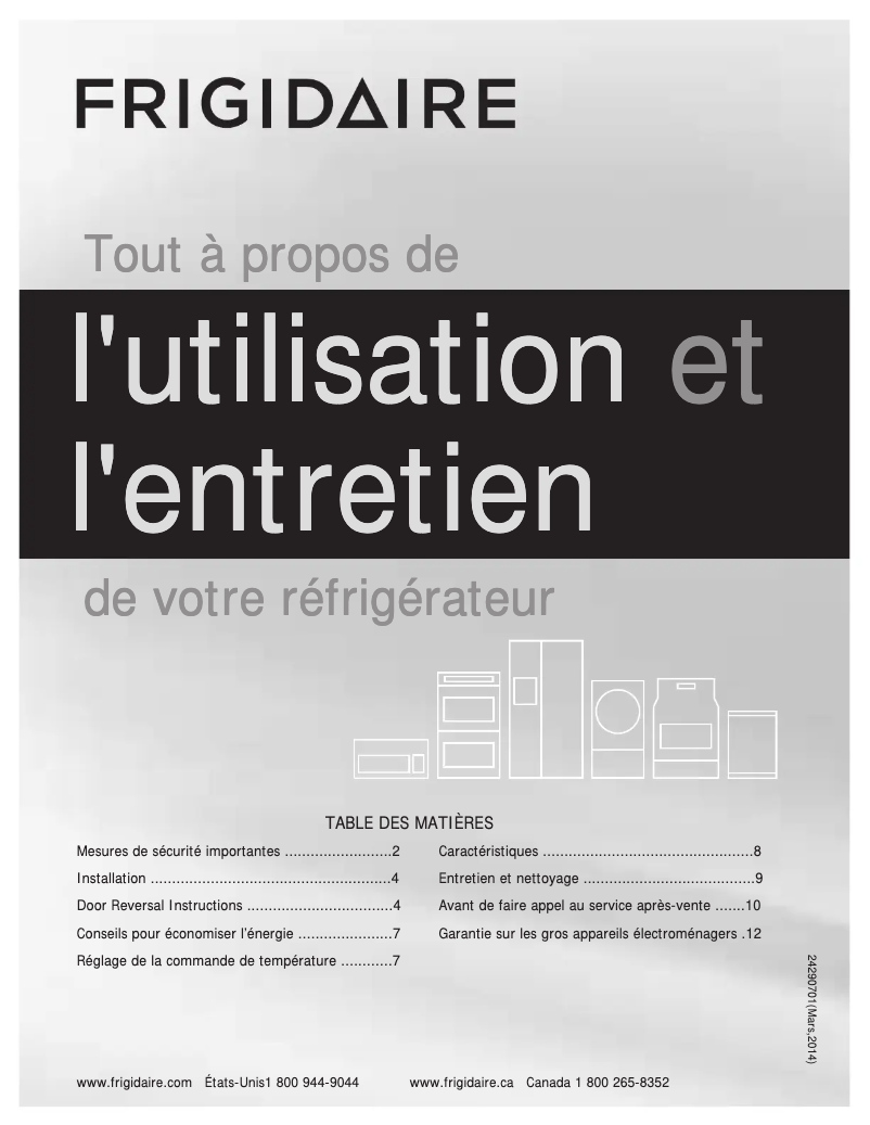 Page n°1 - Manuel utilisateur Frigidaire FFET1222QS