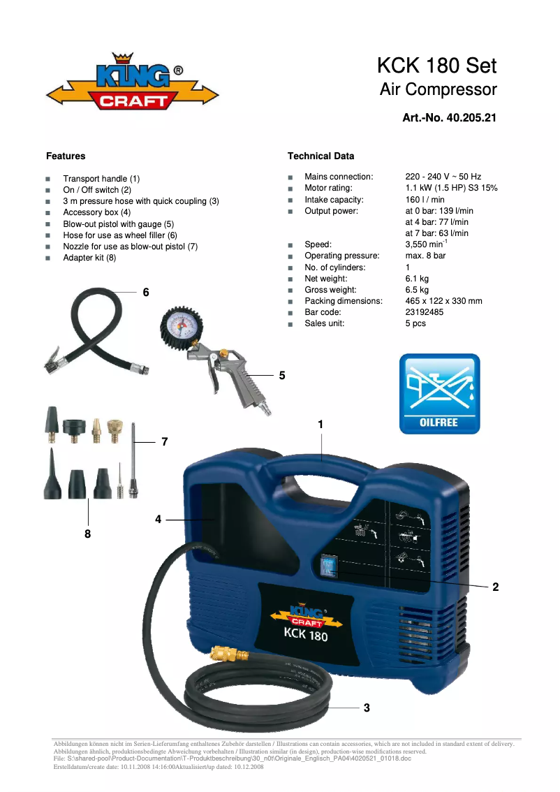 Página 1 del manual Manual de usuario King Craft KCK 180