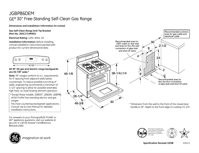 Page 1 de la notice Fiche technique GE JGBP86DEMBB