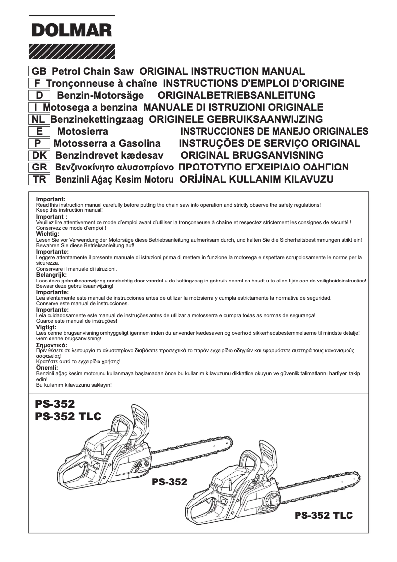 Page 1 de la notice Manuel utilisateur Dolmar PS-352TLC