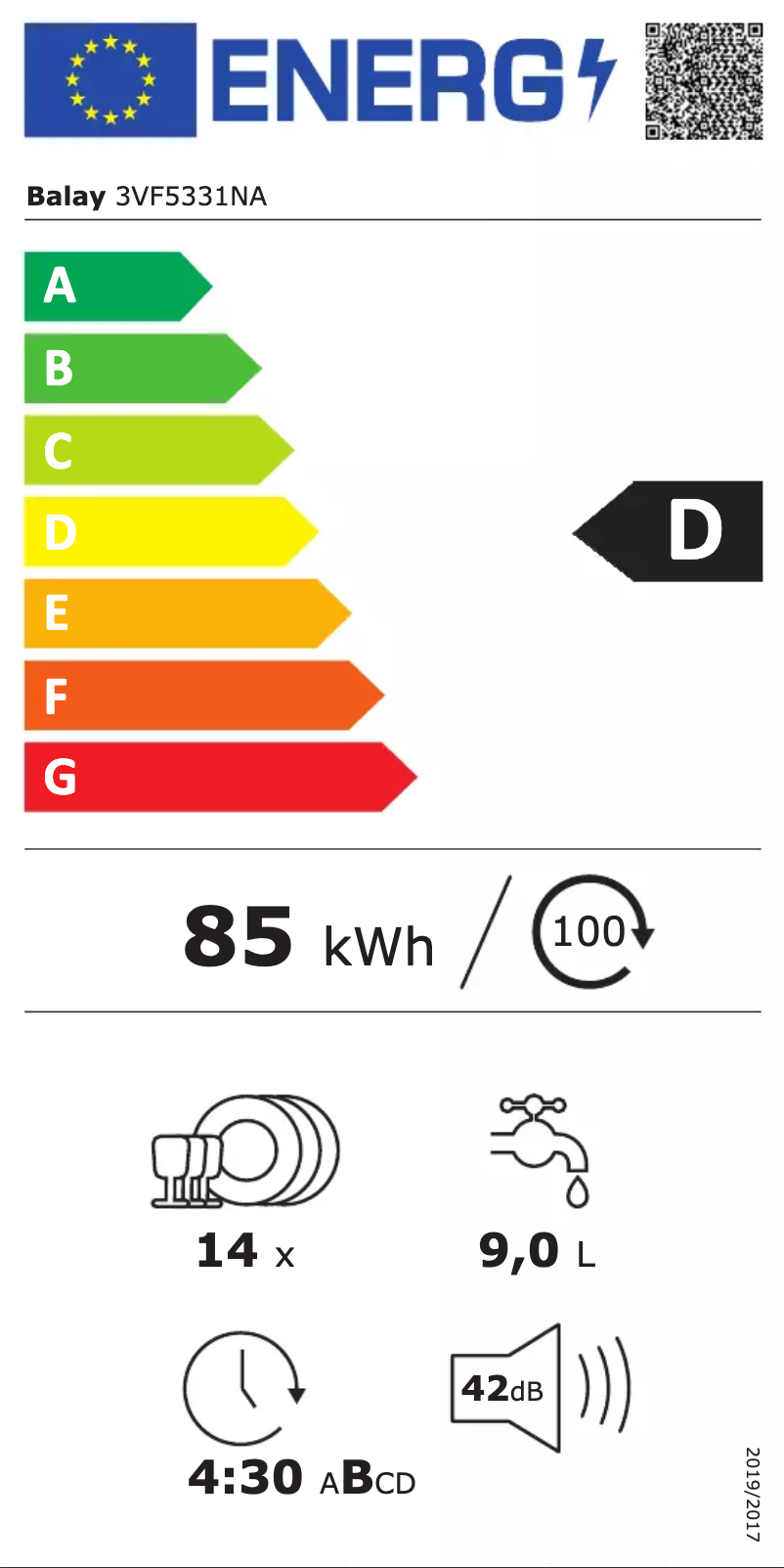 Page n°1 - Label énergétique Balay 3VF5331NA