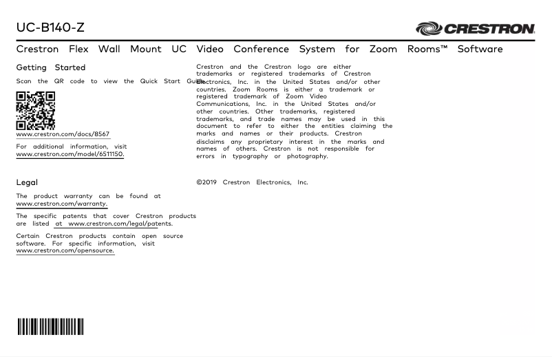 Página 1 del manual Manual de usuario Crestron UC-B140-Z