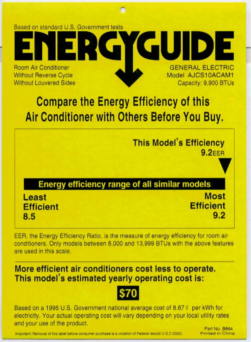 Page n°1 - Label énergétique GE AJCS10AC