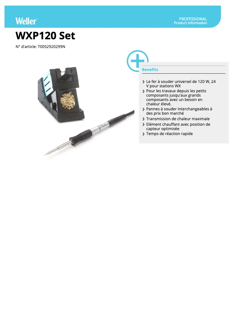 Page 1 de la notice Fiche technique Weller WXP 120