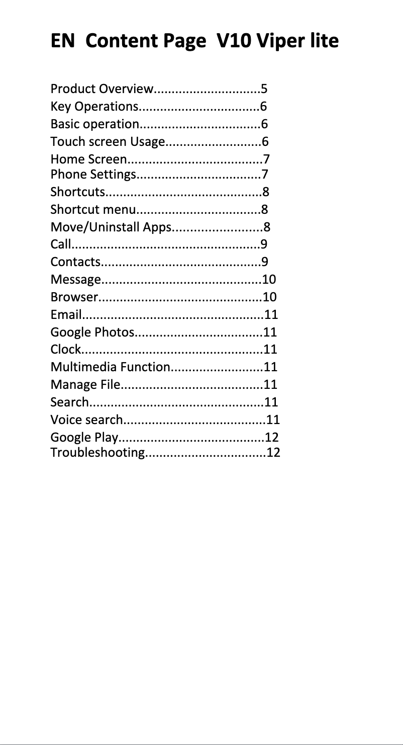 Image de la première page du manuel de l'appareil V10 Viper Lite