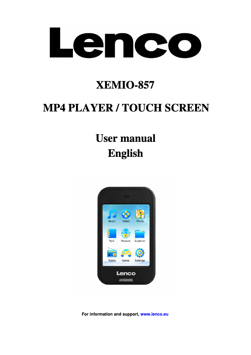 Page n°1 - Manuel utilisateur Lenco Xemio 857