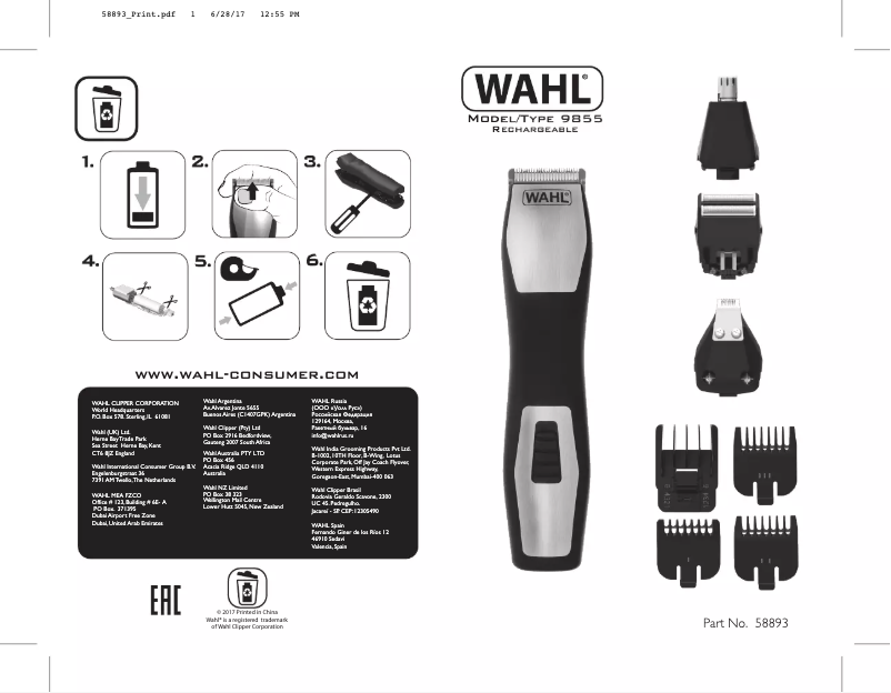 Page 1 de la notice Manuel utilisateur Wahl Groomsman Pro 9855