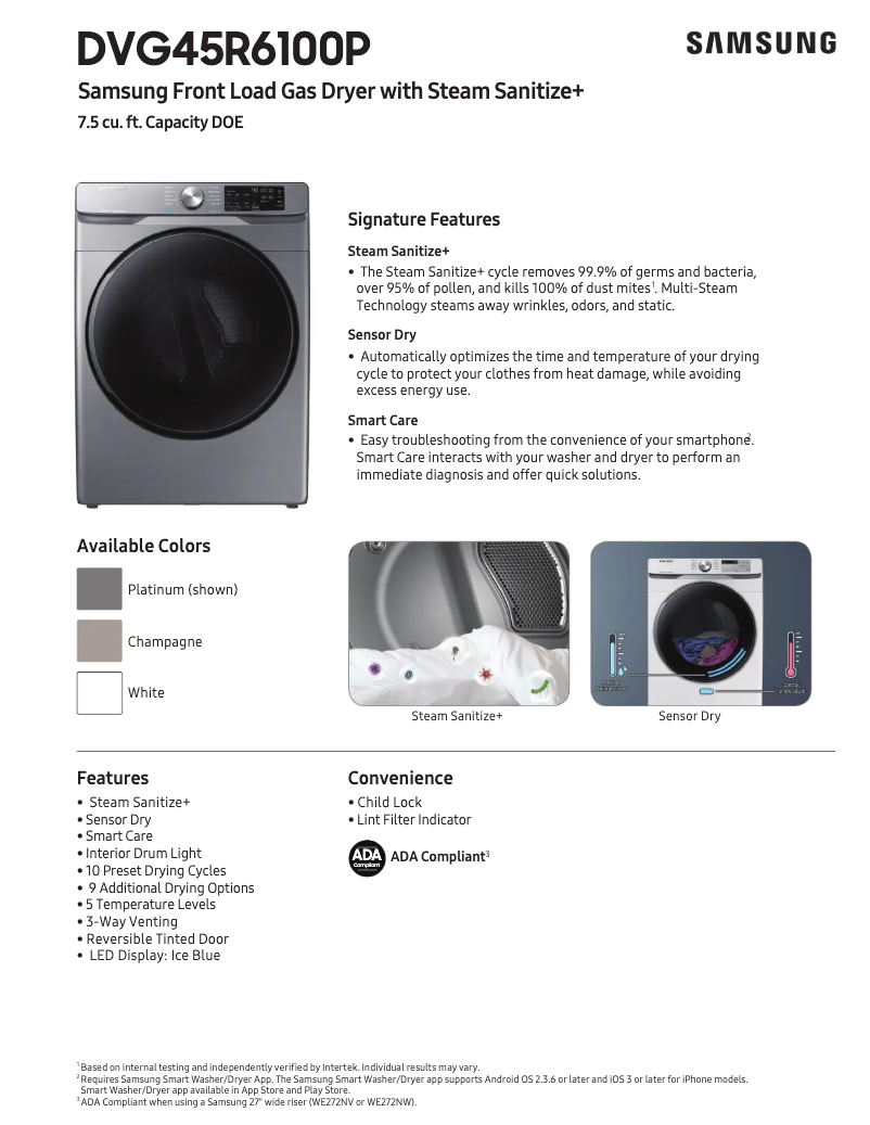 Page 1 de la notice Fiche technique Samsung DVG45R6100P
