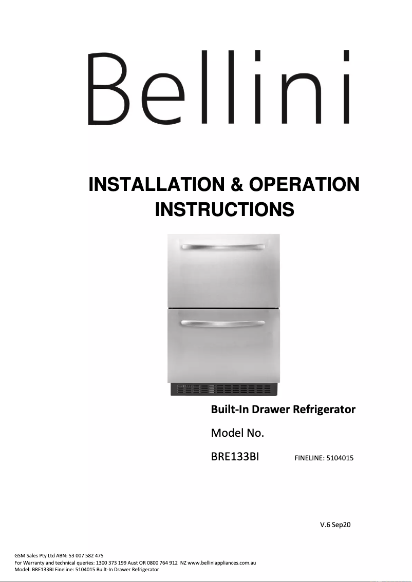 Page 1 de la notice Manuel utilisateur Bellini BRE133BI