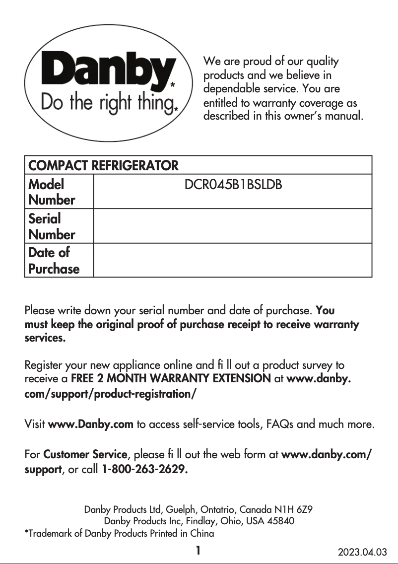 Página 1 del manual Manual de usuario Danby DCR045B1BDB-3