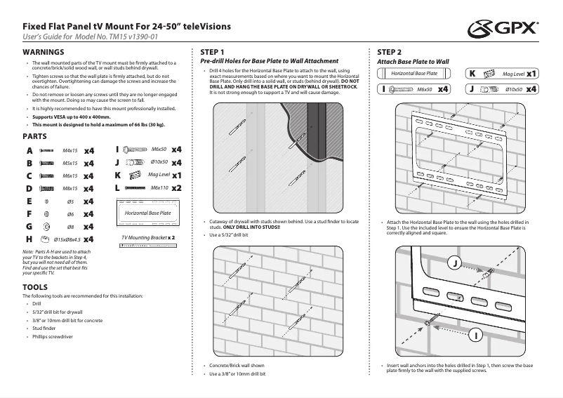 Page 1 de la notice Manuel utilisateur GPX TM15