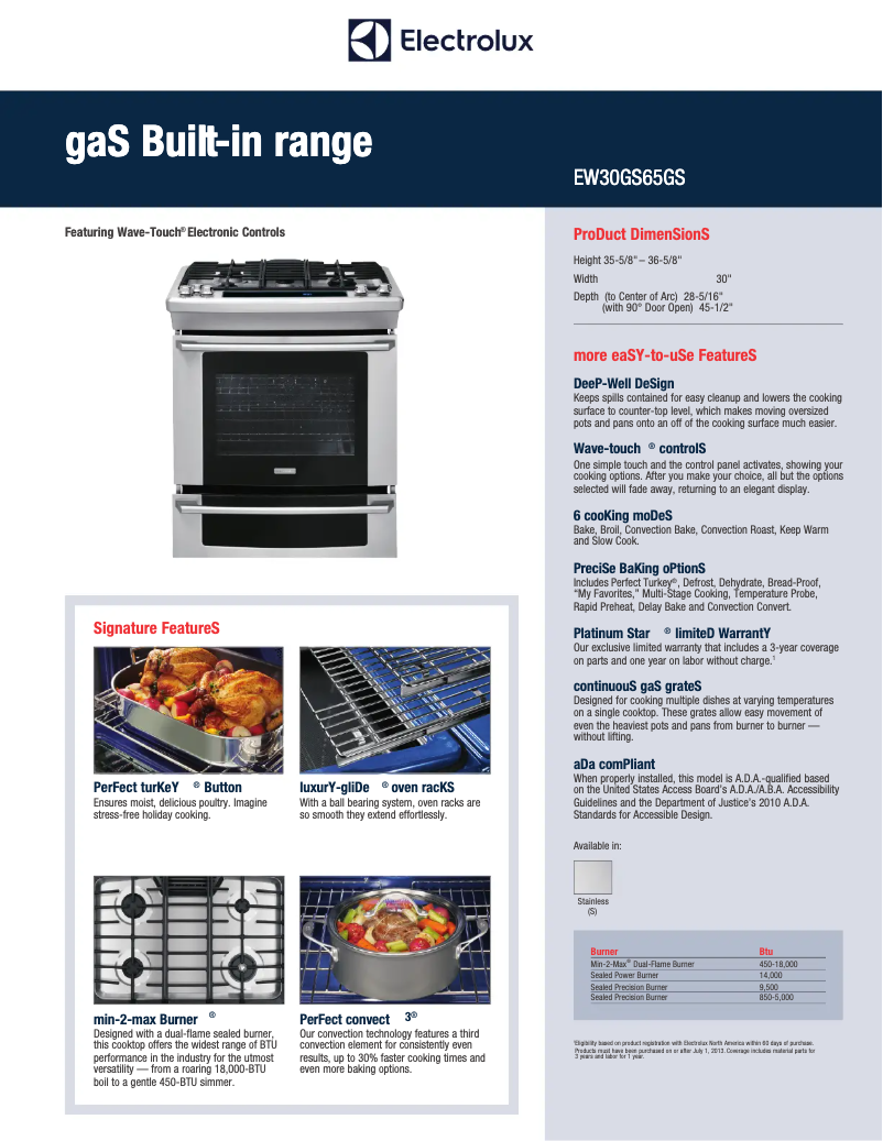 Page 1 de la notice Fiche technique Electrolux EW30GS65GB