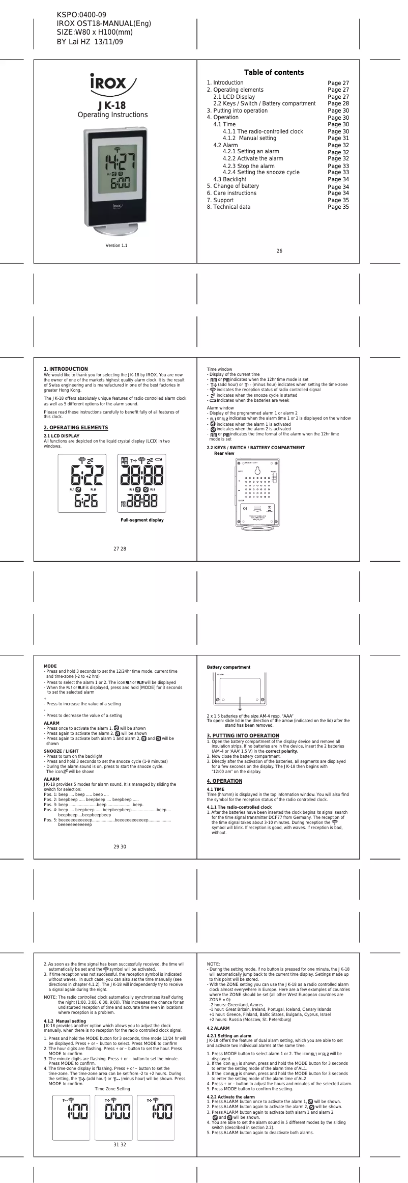 Page 1 de la notice Manuel utilisateur Irox JK-18