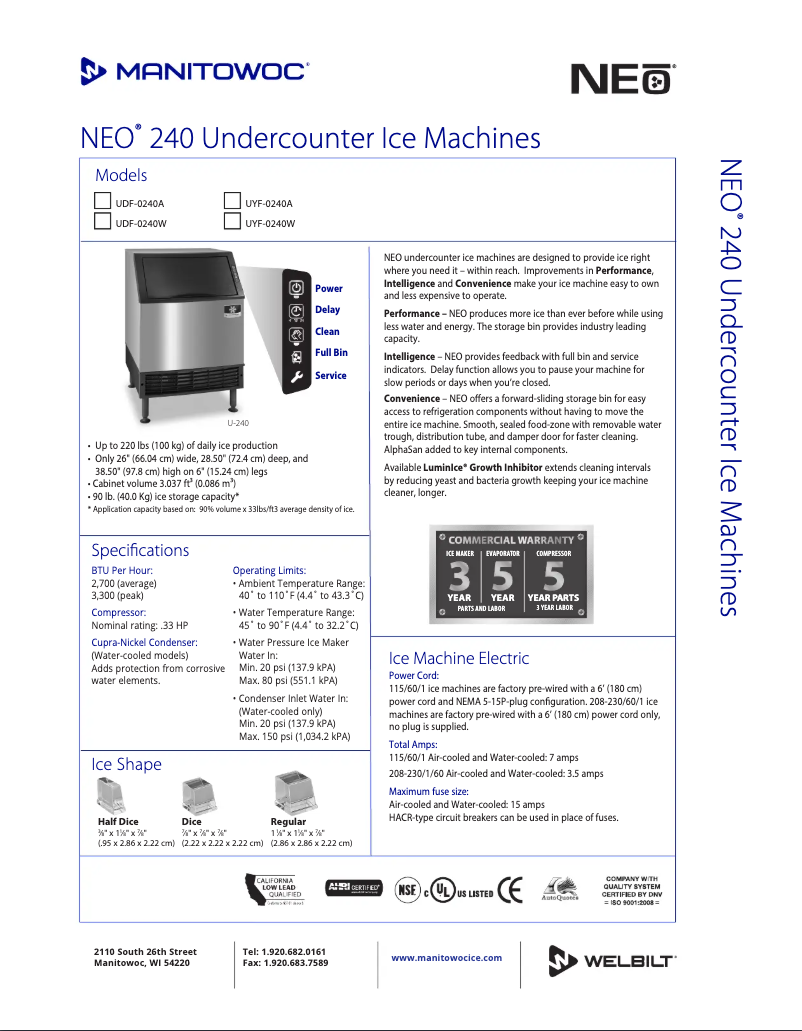 Page n°1 - Fiche technique Manitowoc UY-0240A