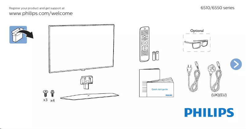 Page 1 de la notice Guide de démarrage rapide Philips 6500 series 50PFK6580