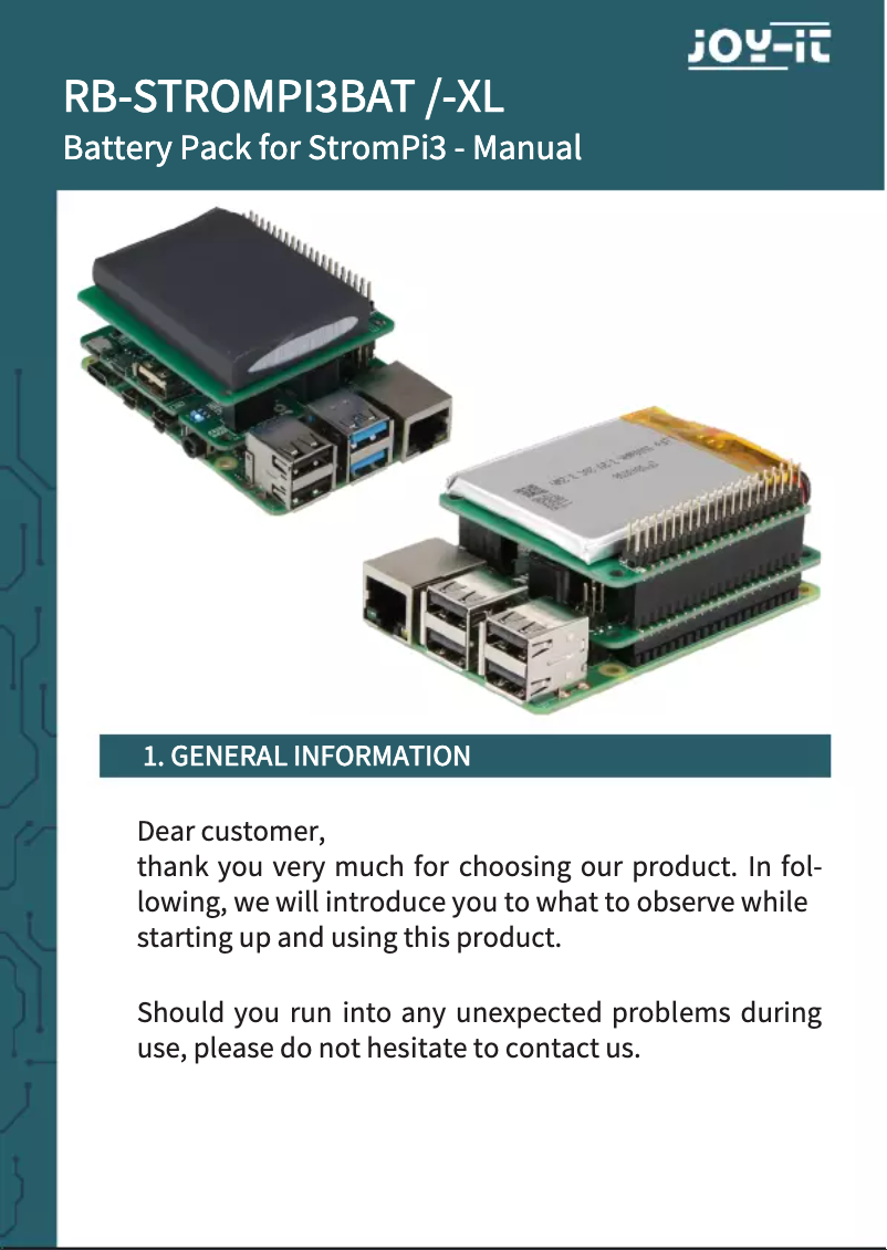 Página 1 del manual Manual de usuario Joy-It RB-StromPI3BAT