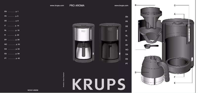 Page 1 de la notice Manuel utilisateur Krups Pro Aroma F312