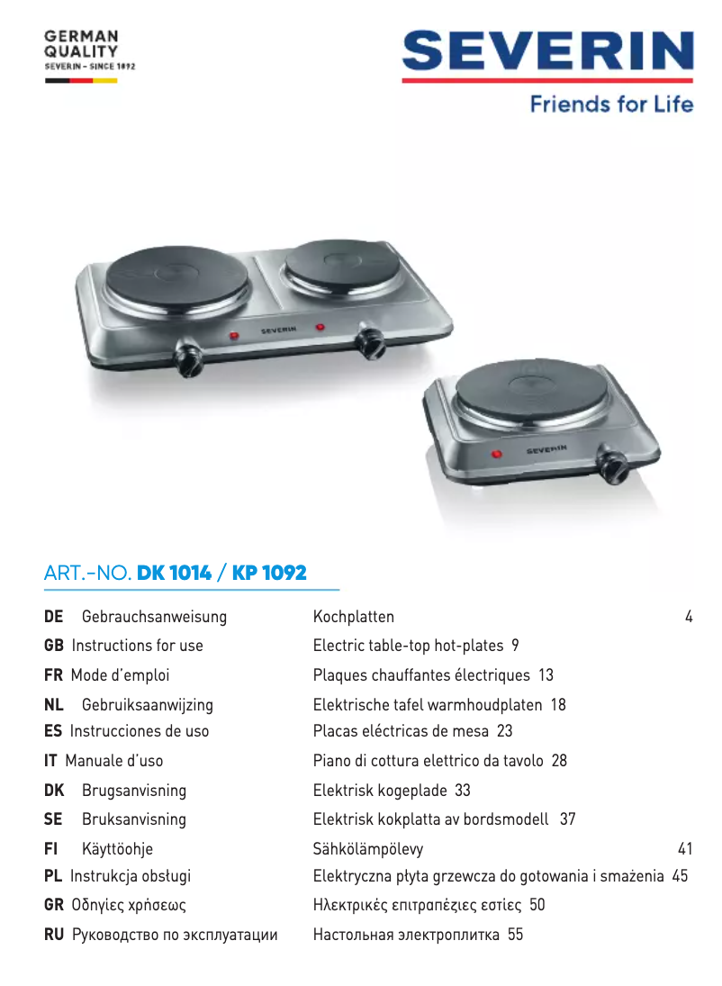 Page 1 de la notice Manuel utilisateur Severin DK 1014