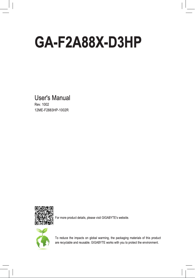 Page n°1 - Manuel utilisateur Gigabyte GA-F2A88X-D3HP