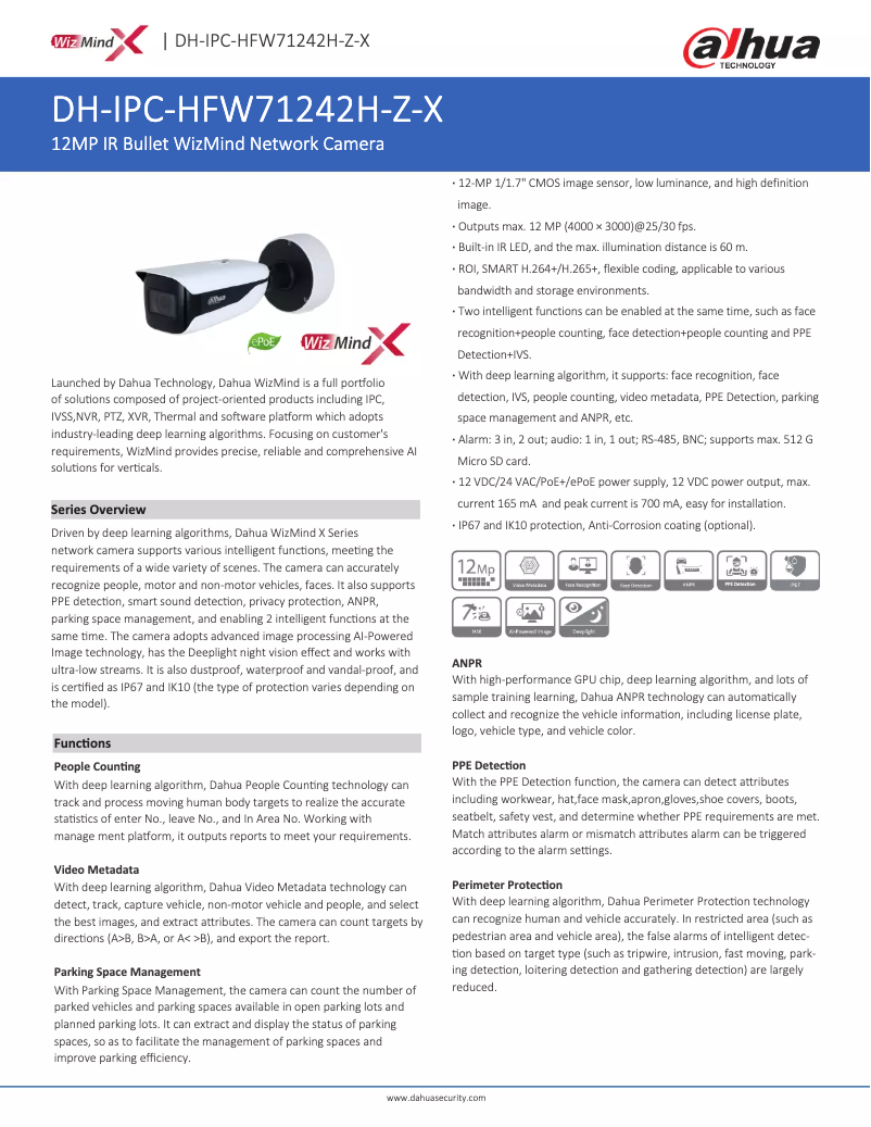 Page n°1 - Fiche technique Dahua Technology WizMind PC-HFW71242H-Z-X