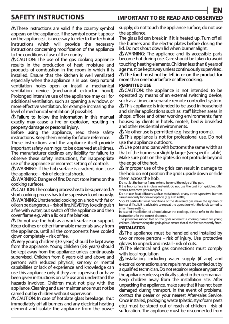 Page n°1 - Manuel utilisateur Indesit THP 642 IX/I