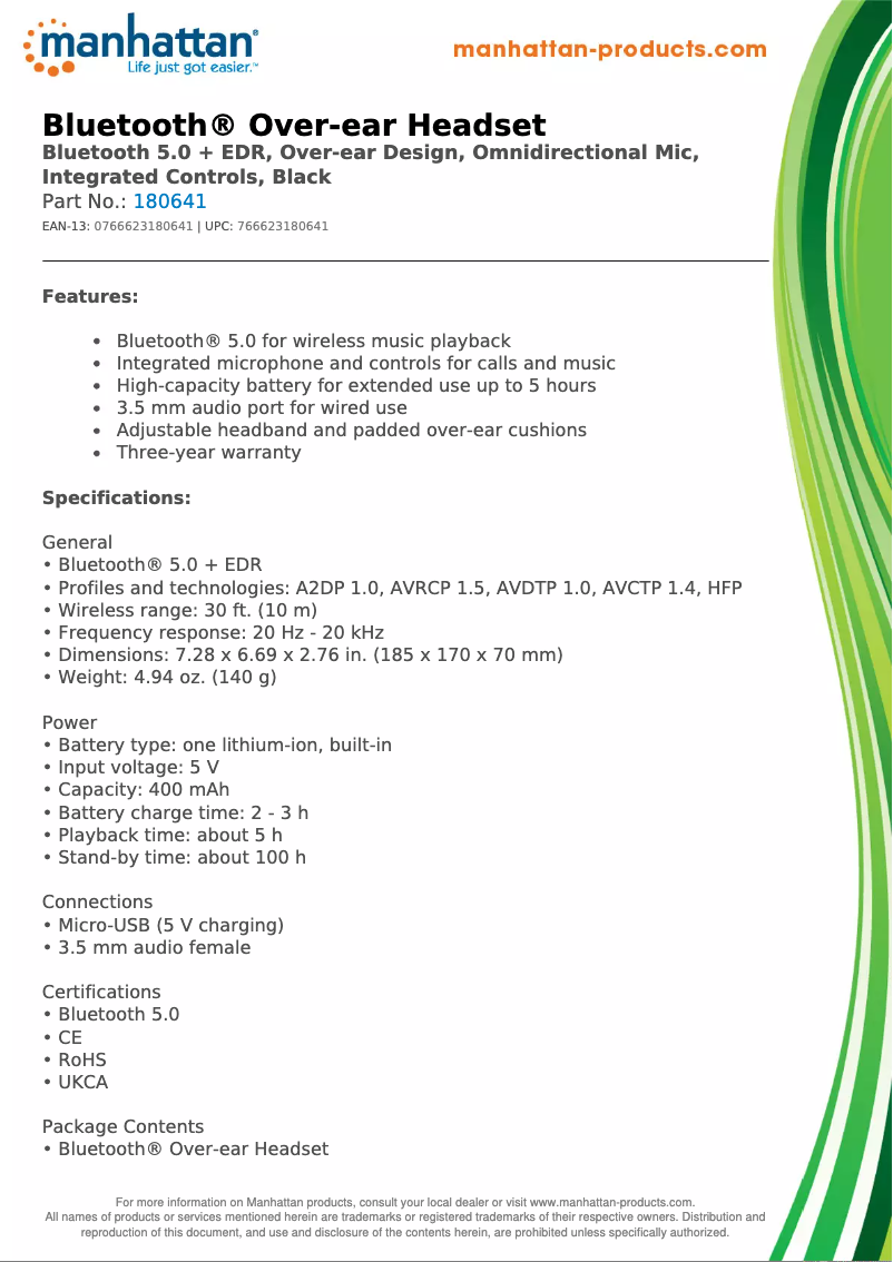 Page n°1 - Fiche technique Manhattan 180641
