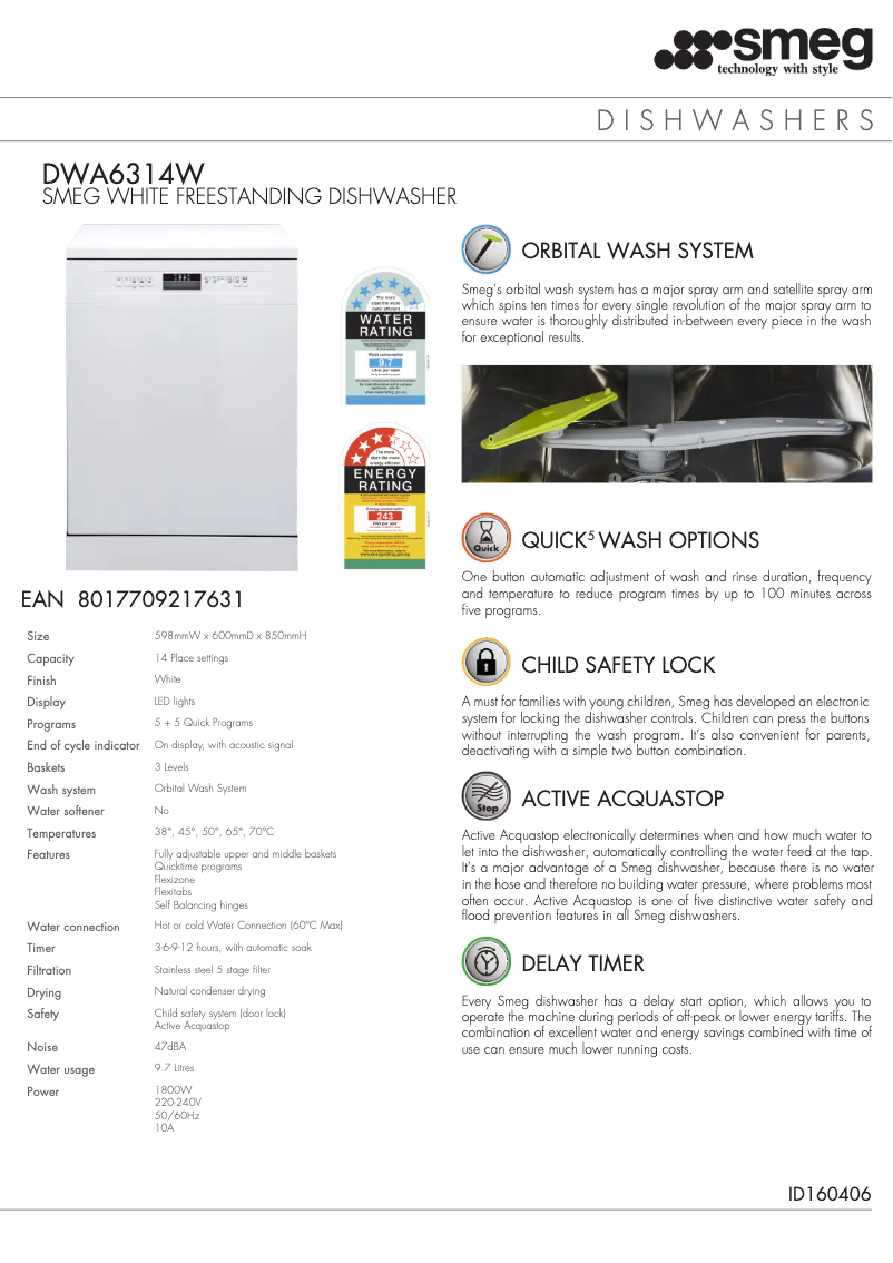 Page 1 de la notice Fiche technique Smeg DWA6314W2