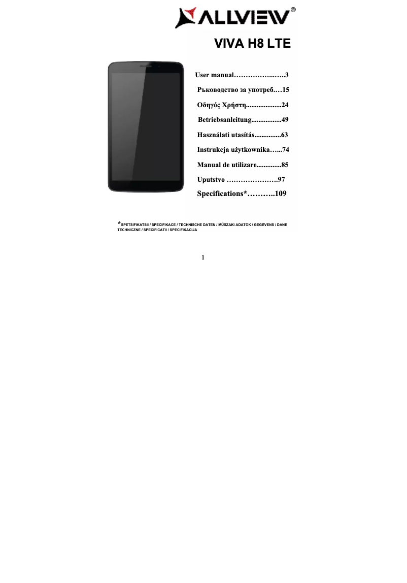 Page n°1 - Manuel utilisateur Allview Viva H8 LTE