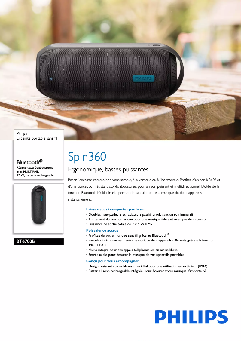 Page 1 de la notice Fiche technique Philips BT6700B