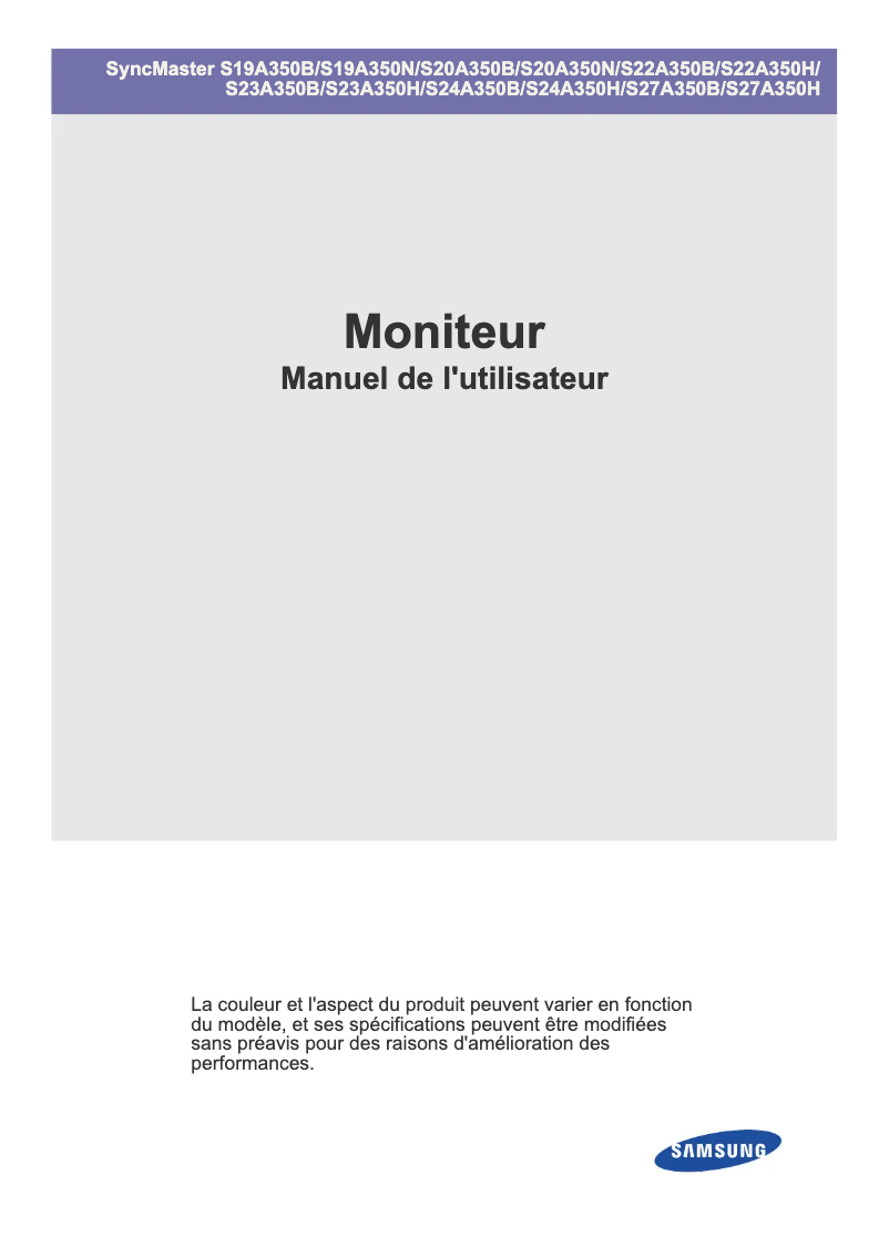 Page 1 de la notice Manuel utilisateur Samsung SyncMaster S23A350H