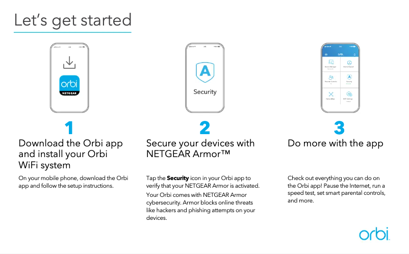 Page 1 de la notice Guide d'installation Netgear Orbi RBK20W