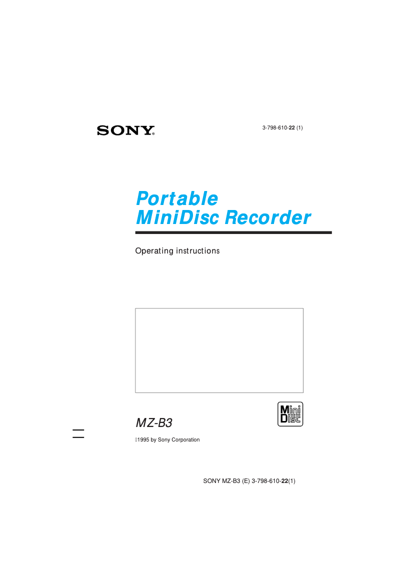 Page 1 de la notice Manuel utilisateur Sony MZ-B3