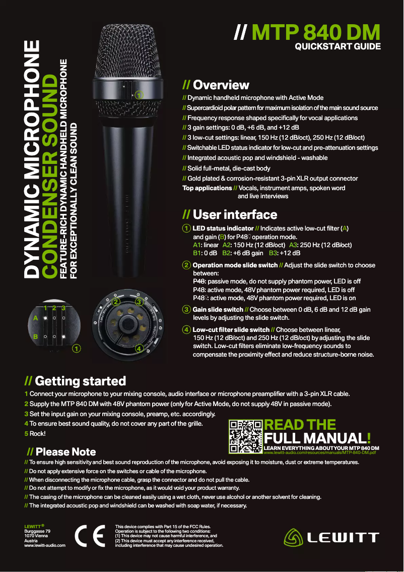 Page 1 de la notice Manuel utilisateur Lewitt MTP 840 DM