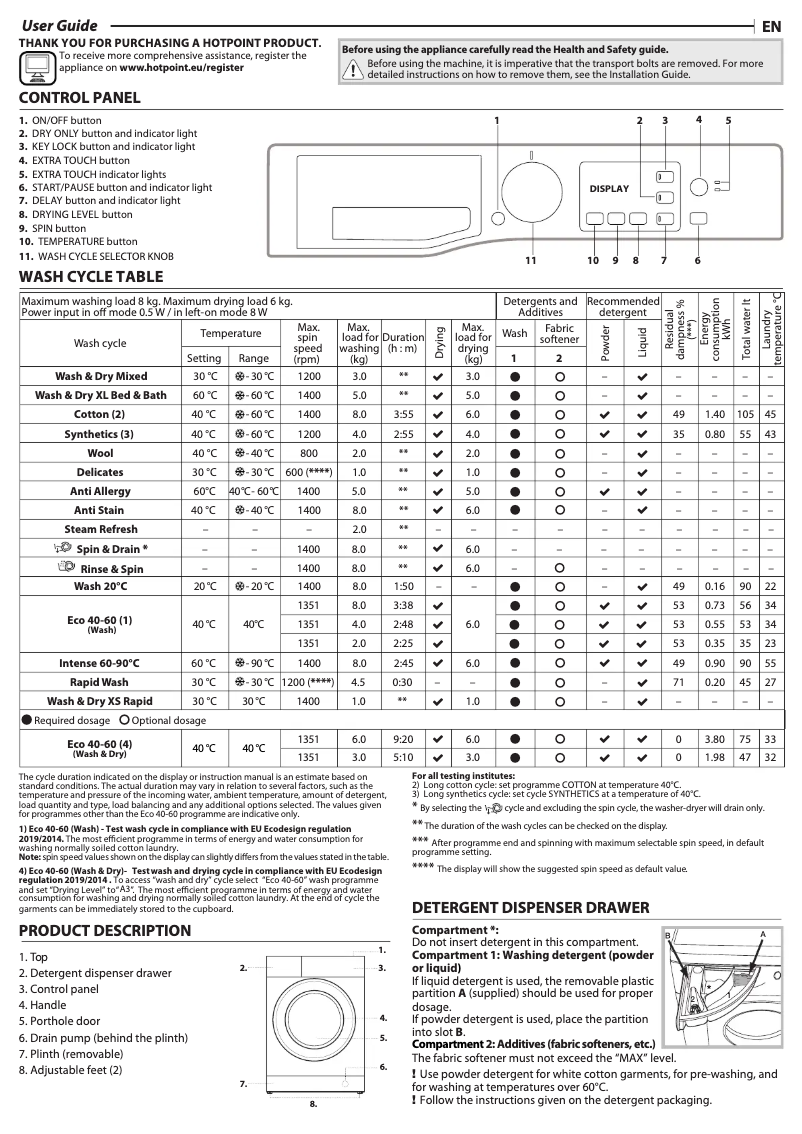 Page 1 de la notice Manuel utilisateur Hotpoint NDB 8635 W UK