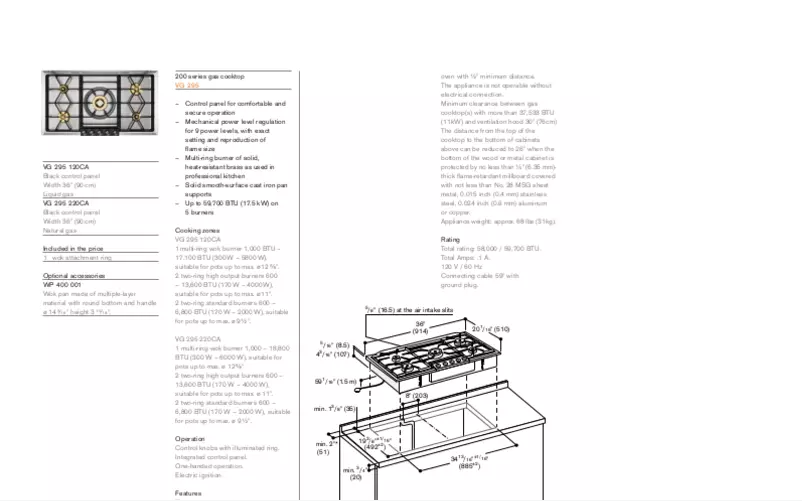 Page 1 de la notice Fiche technique Gaggenau VG 295 220 CA