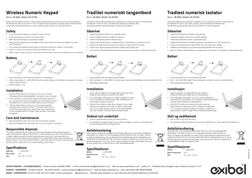 Page 1 de la notice Manuel utilisateur Exibel SK-051AG