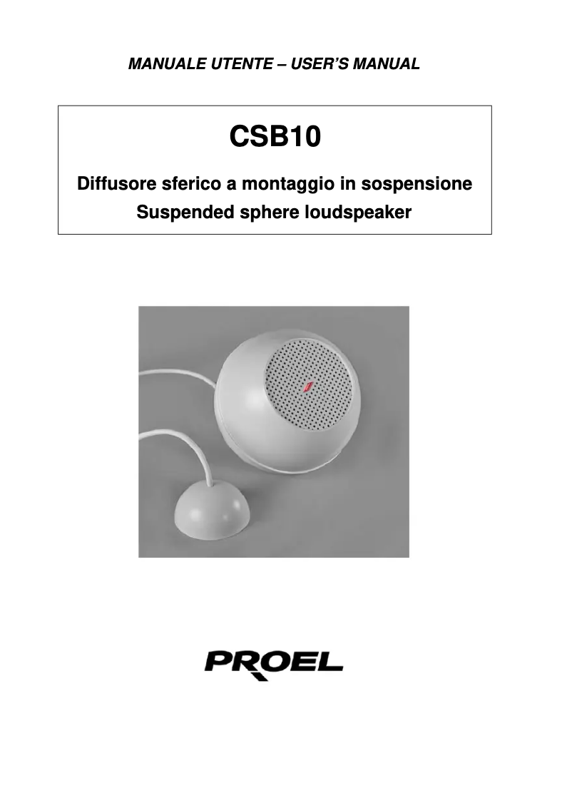 Page 1 de la notice Manuel utilisateur Proel CSB10