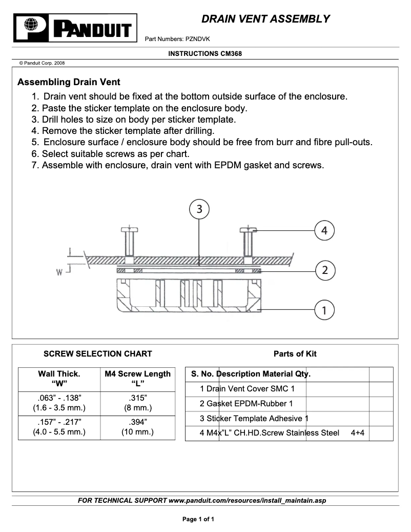 Page n°1 - Guide d'installation Panduit PZNDVK
