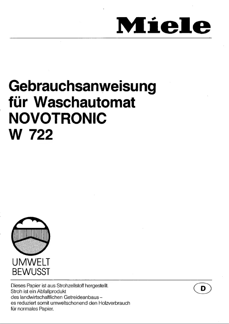 Page n°1 - Manuel utilisateur Miele Novotronic W 722