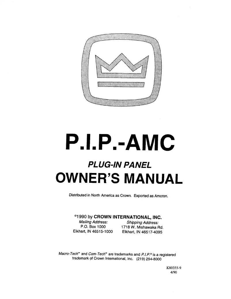 Image de la première page du manuel de l'appareil P.I.P.-AMC