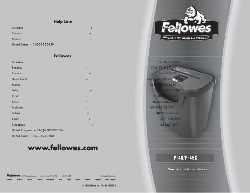 Page n°1 - Manuel utilisateur Fellowes Powershred P-45C
