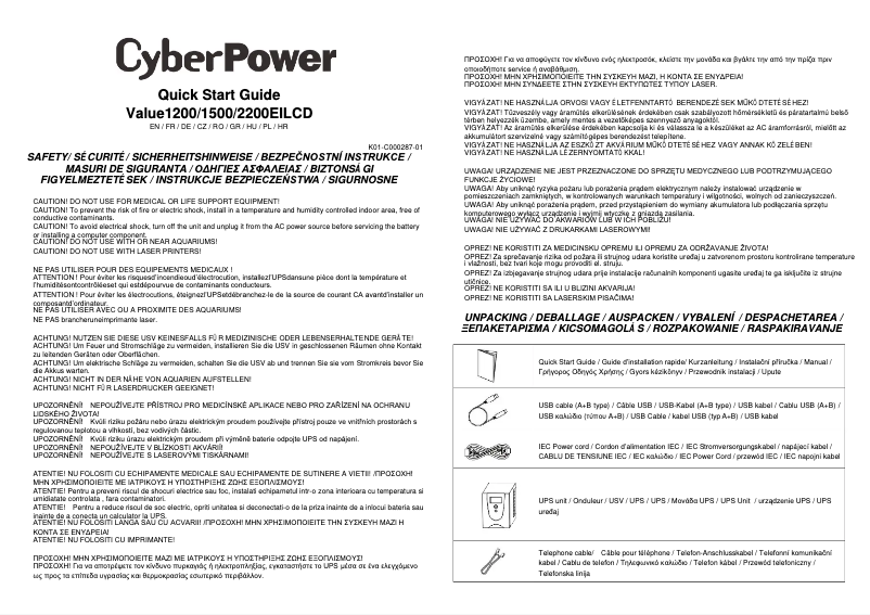 Page 1 de la notice Manuel utilisateur CyberPower Value1500EILCD