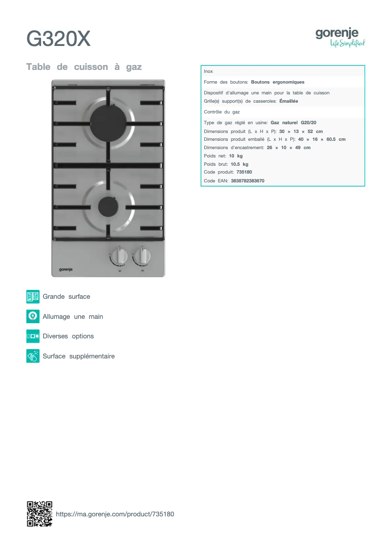 Page n°1 - Fiche technique Gorenje G320X