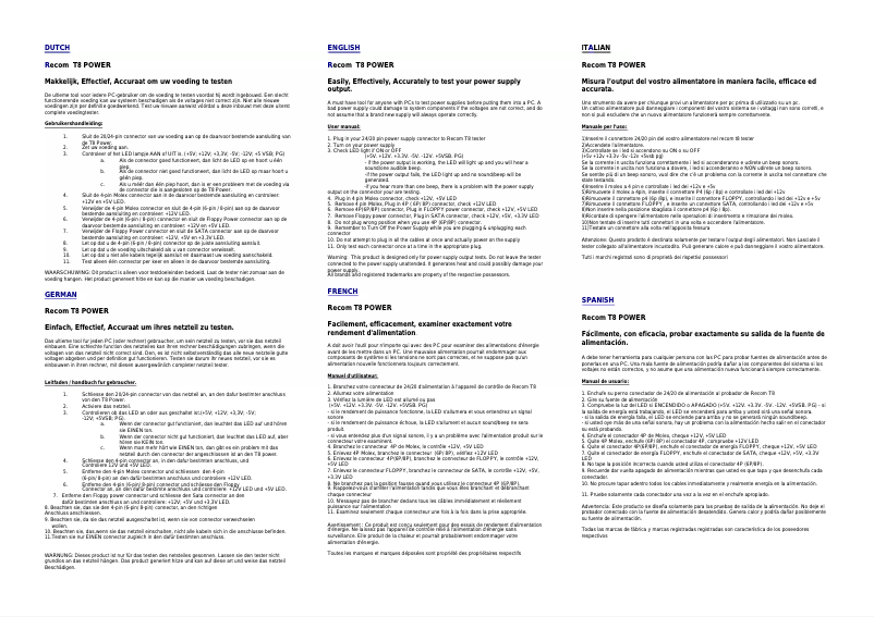 Image de la première page du manuel de l'appareil T8 Power Tester