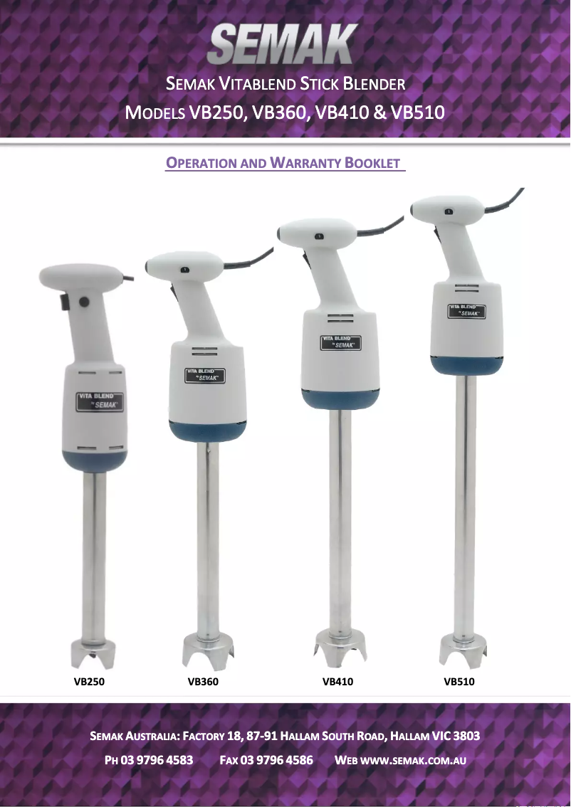 Page 1 de la notice Manuel utilisateur Semak Vitablend VB180