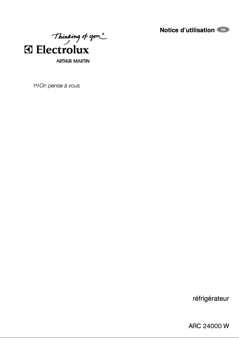 Page 1 de la notice Manuel utilisateur Arthur Martin-Electrolux ARC24000W