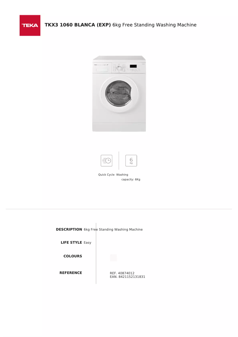 Page n°1 - Fiche technique Teka TKX3 1060 EXP