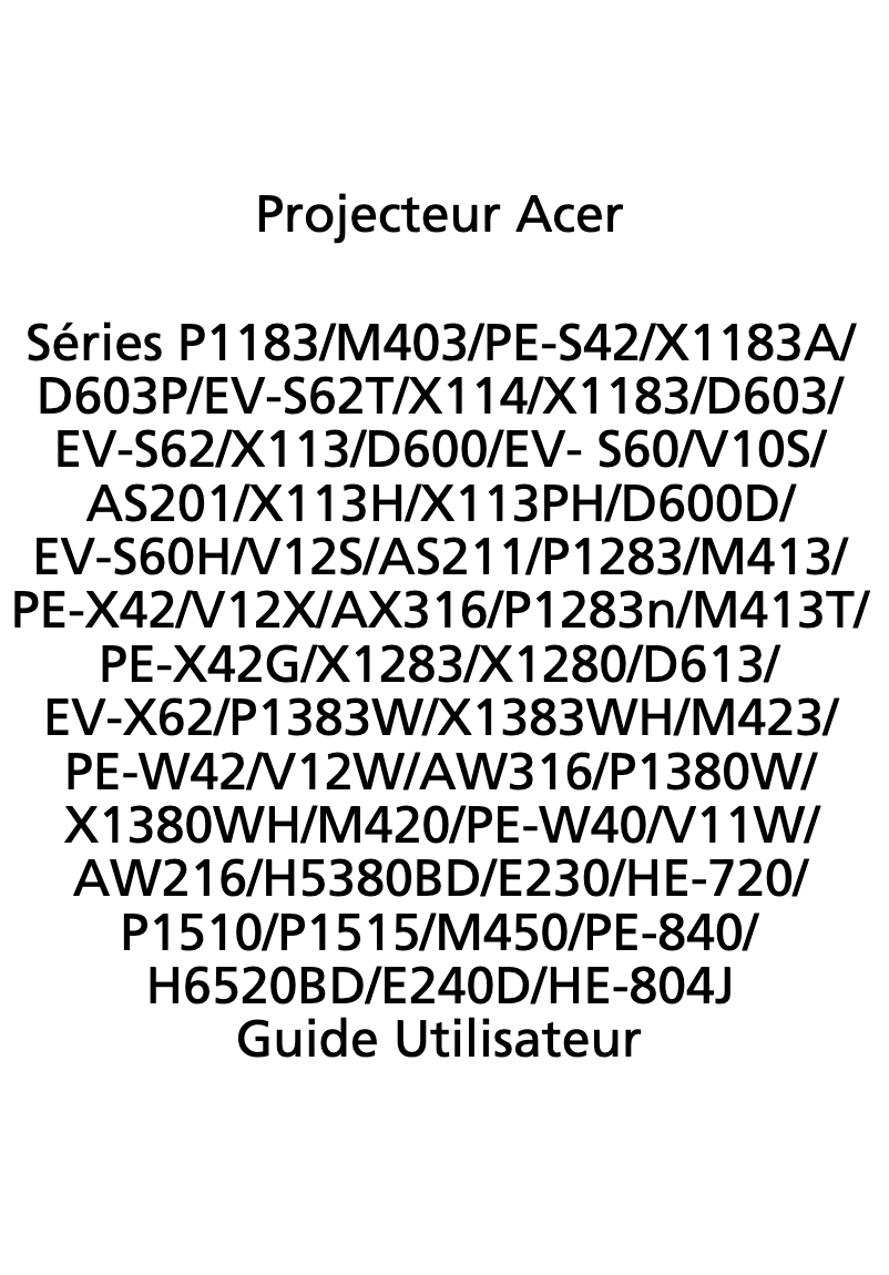 Page 1 de la notice Manuel utilisateur Acer Professional and Education P1515