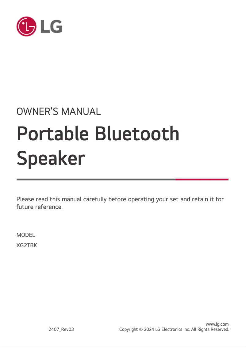 Page 1 of the manual User Manual LG XBOOM Go