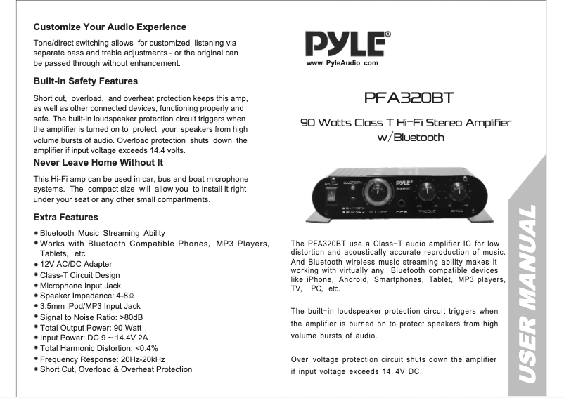 Page n°1 - Manuel utilisateur Pyle PFA320BT